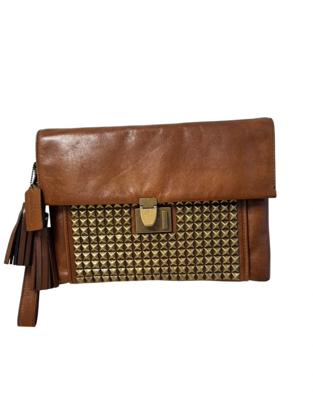 Coach Legacy Studded Clutch Carmel Brown Leather